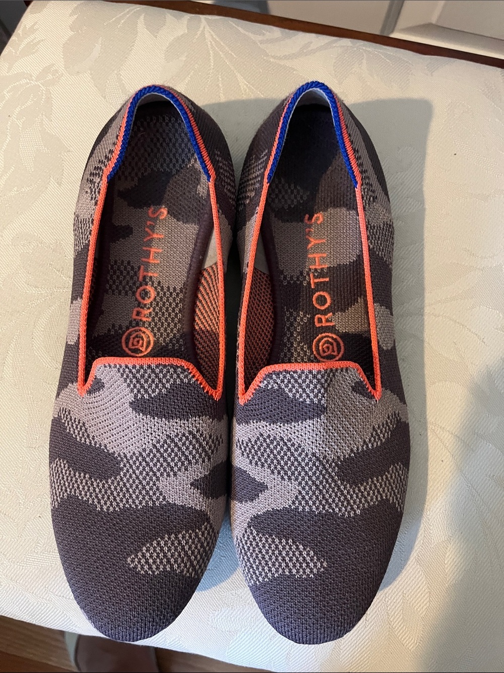 Rothy’s Camo Knit Loafers Brown Orange Blue Women’s Size 8.5 Washable Flats - Picture 2 of 6